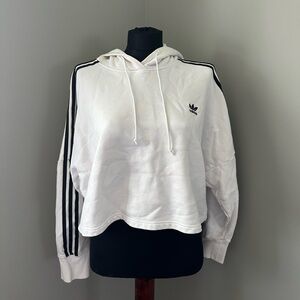 adidas White Cropped Hoodie